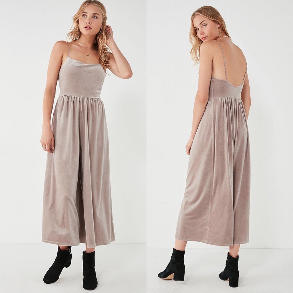 UO Emmabella Velvet Straight-neck Jumpsuit